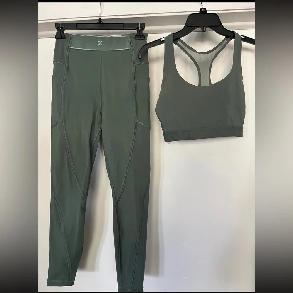 Victoria's Secret Sport Sage Green Sports Bra & Leggings Set Small Medium - Picture 2 of 15